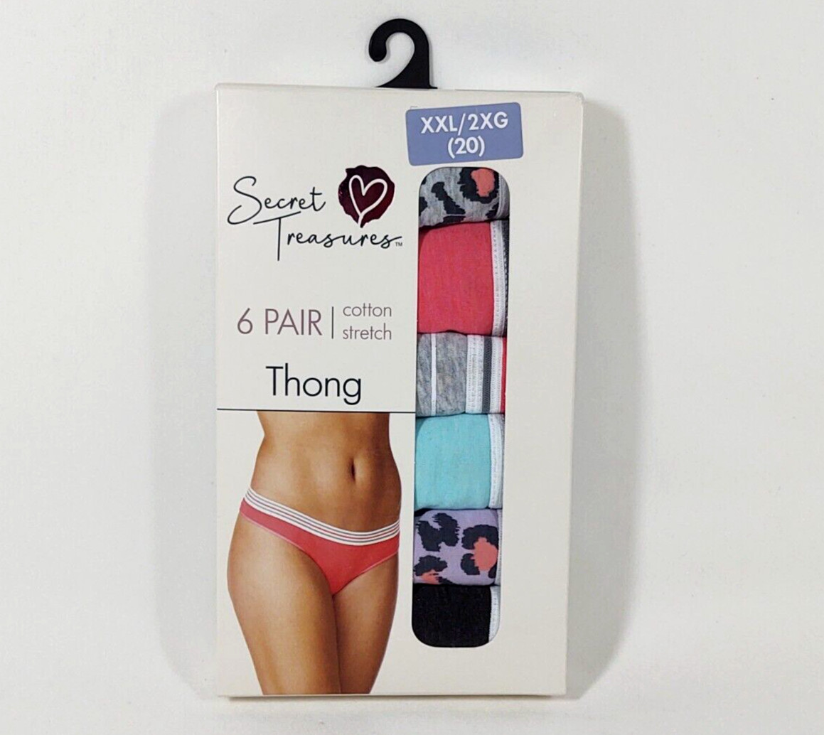 Secret Treasures Women’s Thong Underwear Size XXL Panties Cotton Stretch 6-Pair