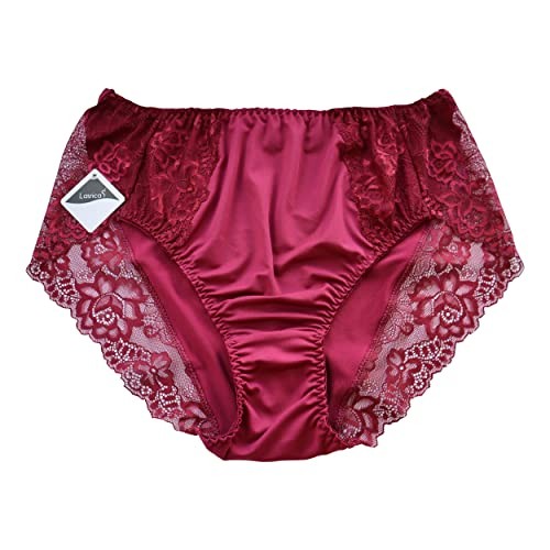 Women’s Plus Size Briefs Hi Cut Full Brief Panty Lace Trimmed 11 Plus Burgandy