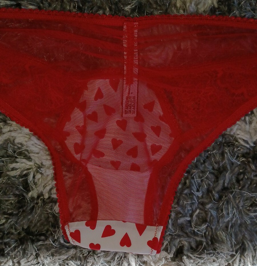 VS dream angel heart mesh ruched cheekini panty NEW size xsmall white/red