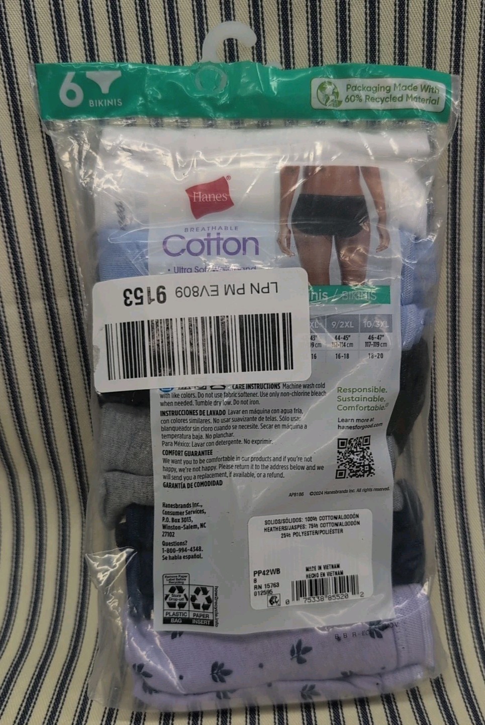 New Hanes Women’s Cotton Tagless Bikins Underwear 6Pk Size 8/XL
