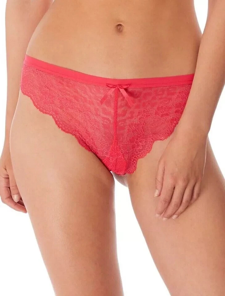 Freya Fancies Brazilian Brief Size M 12 14 Sugar Coral Pink Lace Knickers 1017