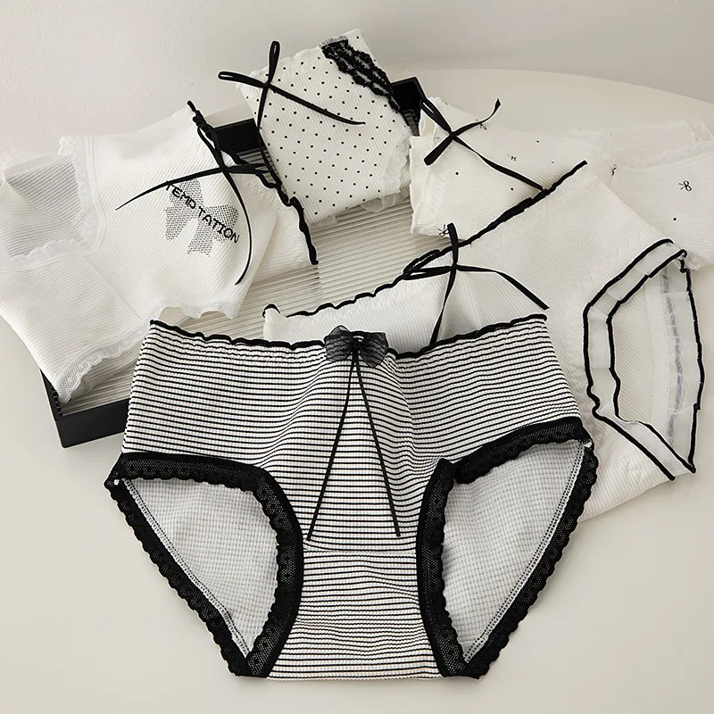 Mid Rise Lace Panties Women’s Bow Detail Seamless Soft Stretch Briefs Underwear