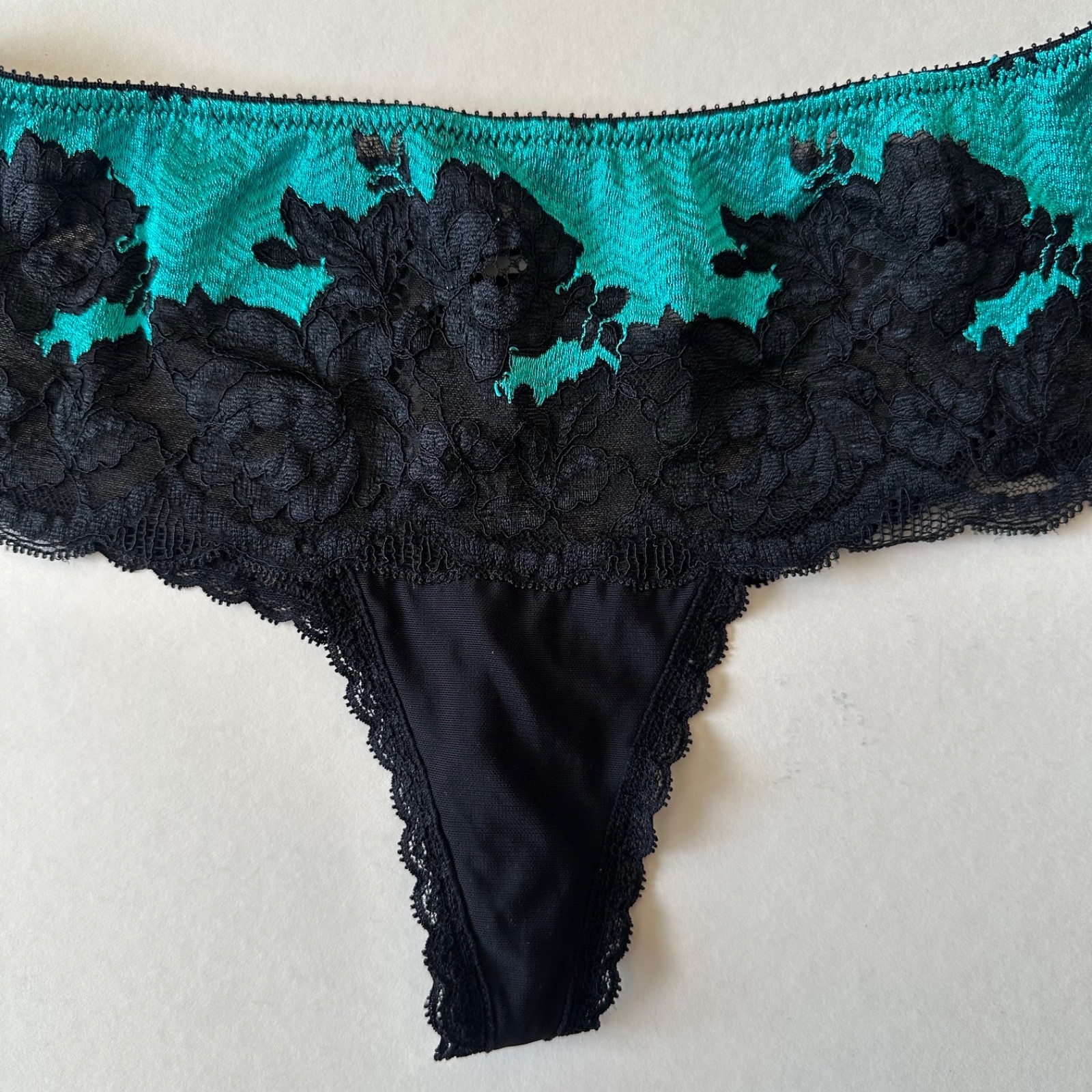 Vintage Victoria’s Secret Black Turquoise Lace Thong Panties Seduction Poolside