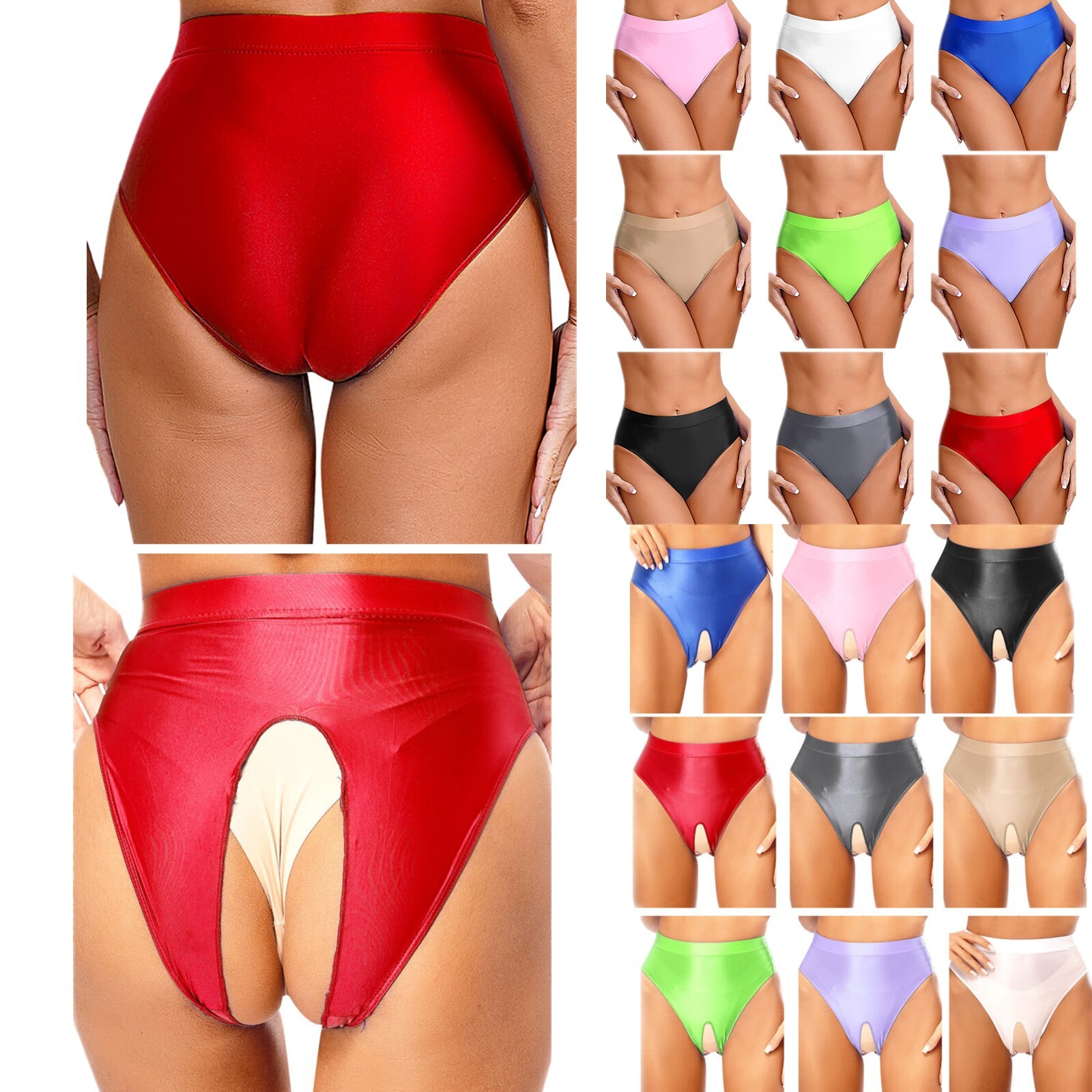 US Women’s High Cut Thongs Oil Glossy Briefs Hollow Out Panties Exotic Underwear