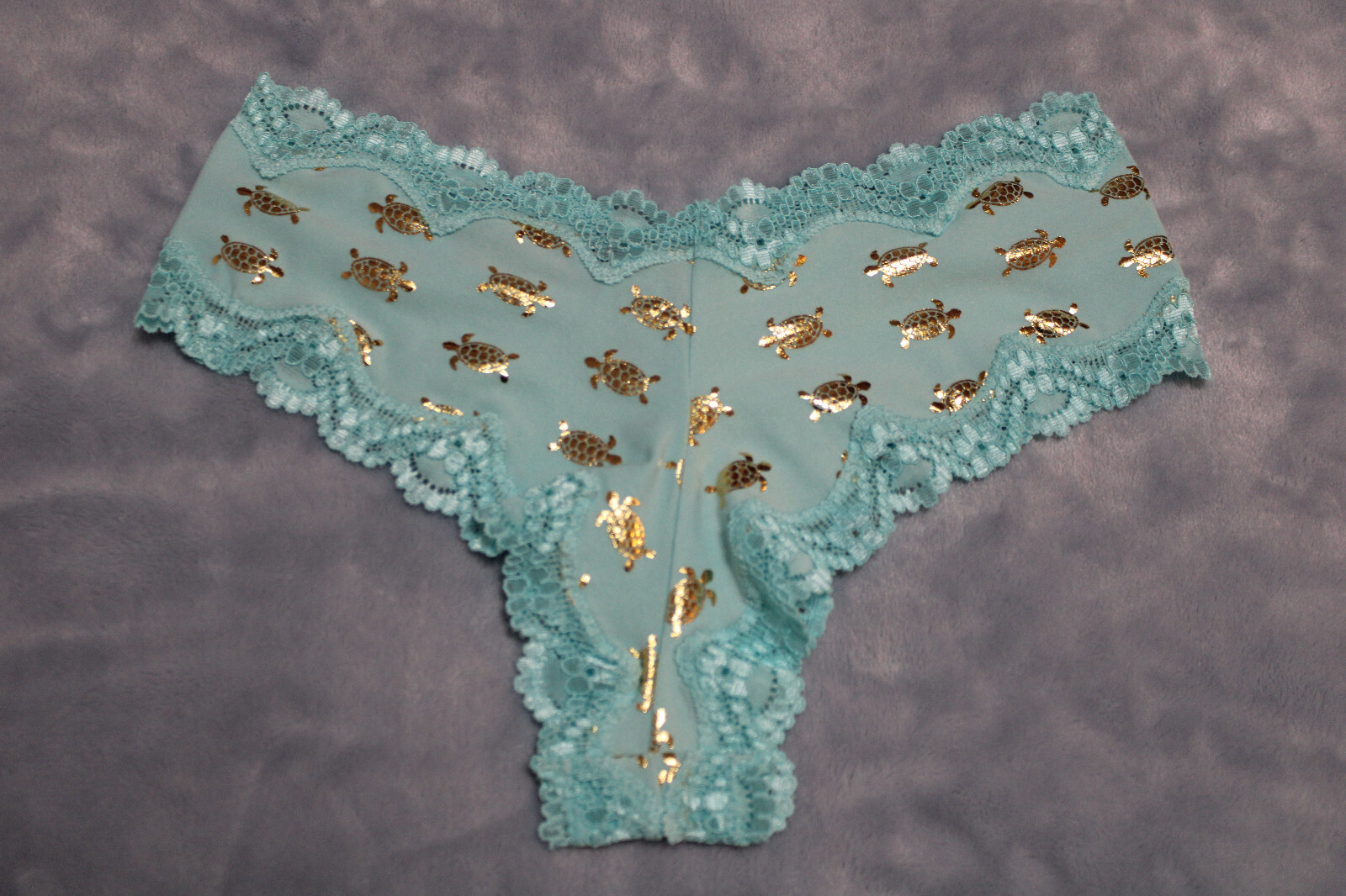 Victoria’s Secret Very Sexy Cheeky RARE Turquoise with Gold Turtles Size X Small