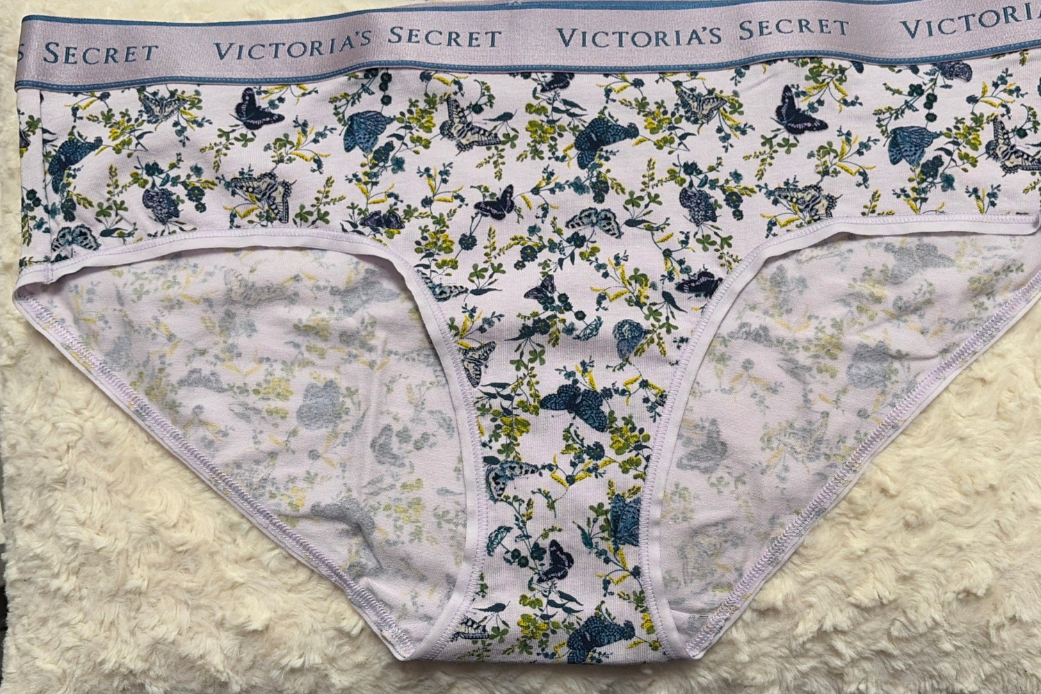 Victoria’s Secret Purple W/ Blue Butterfly Cotton/Modal Logo Hiphugger Panty, XL