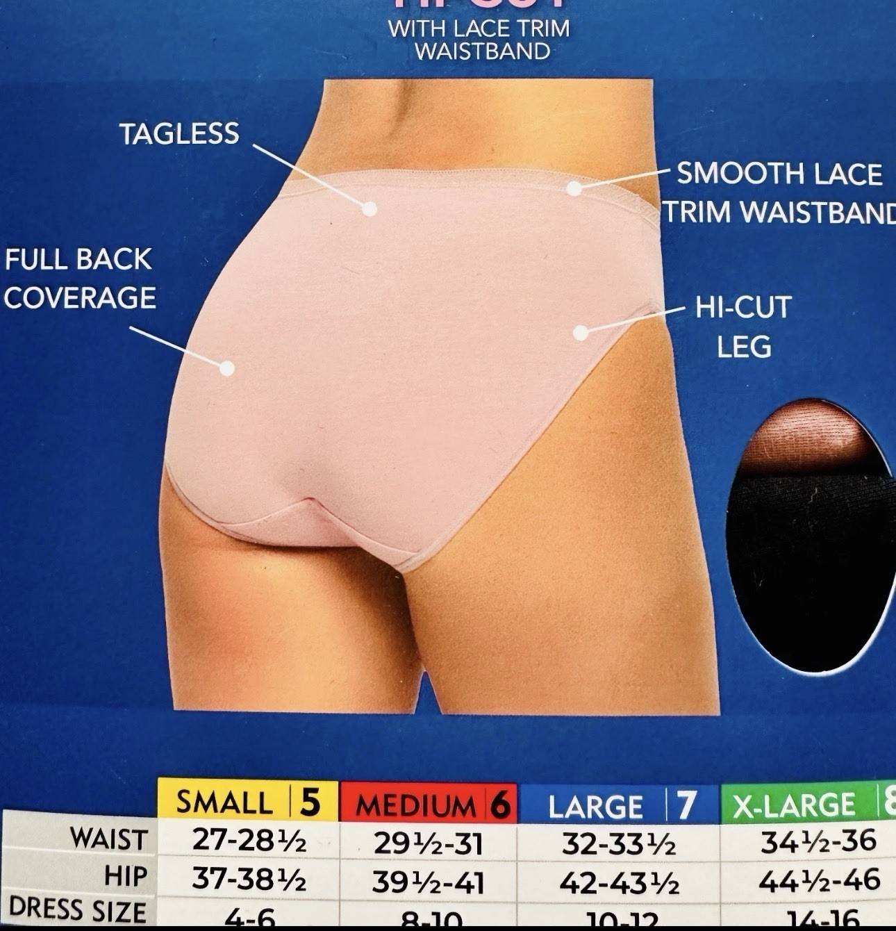 Felina Women’s 6-Pack Pima Cotton Hi-Cut with Lace Trim Panties, Size-Small