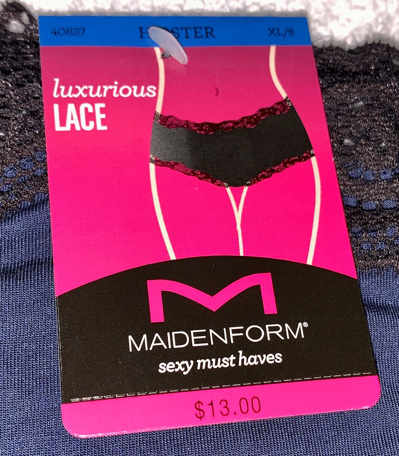 MAIDENFORM Scalloped Lace Trim Navy Blue Black Cheeky Hipster Panty Womens XL 8