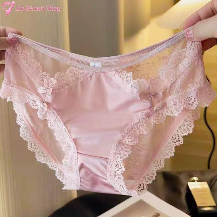 5PCS/LOT Sexy Womens Satin Panties Underwear Lace See Through Briefs Lingeries