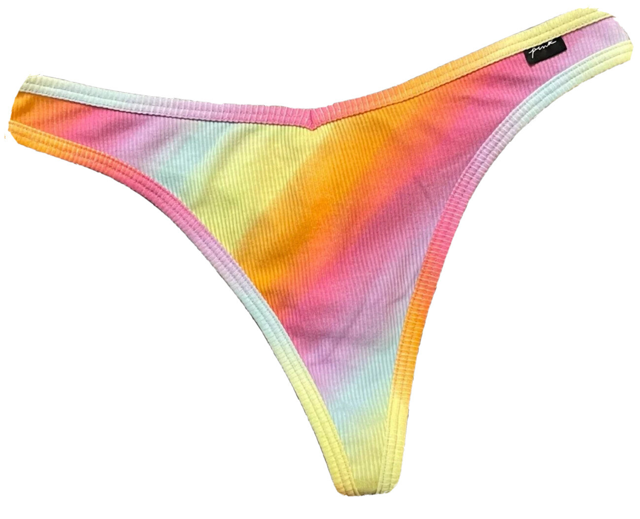 NWT VICTORIA’S SECRET PINK XL NEON OMBRE STRIPE LOGO RIBBED KNIT THONG PANTIES
