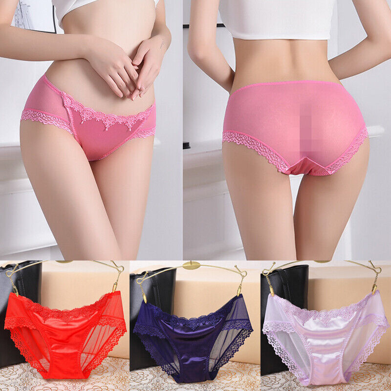 1/6 Pack Lot Women Sexy Satin Lace Panties Briefs Sheer Seamless Underwear Panty