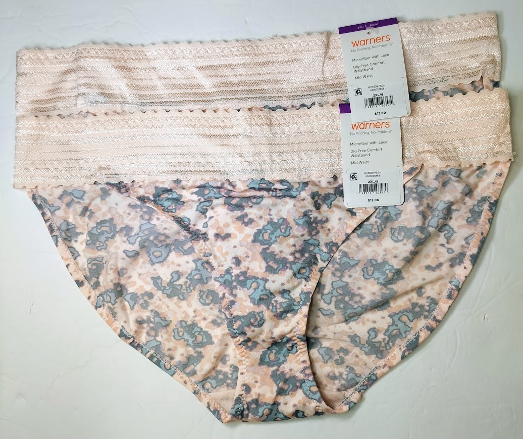 Warner’s No Pinching No Problems Bikini Panty WR5509 Watercolor 9/2XL Set 2 NWT