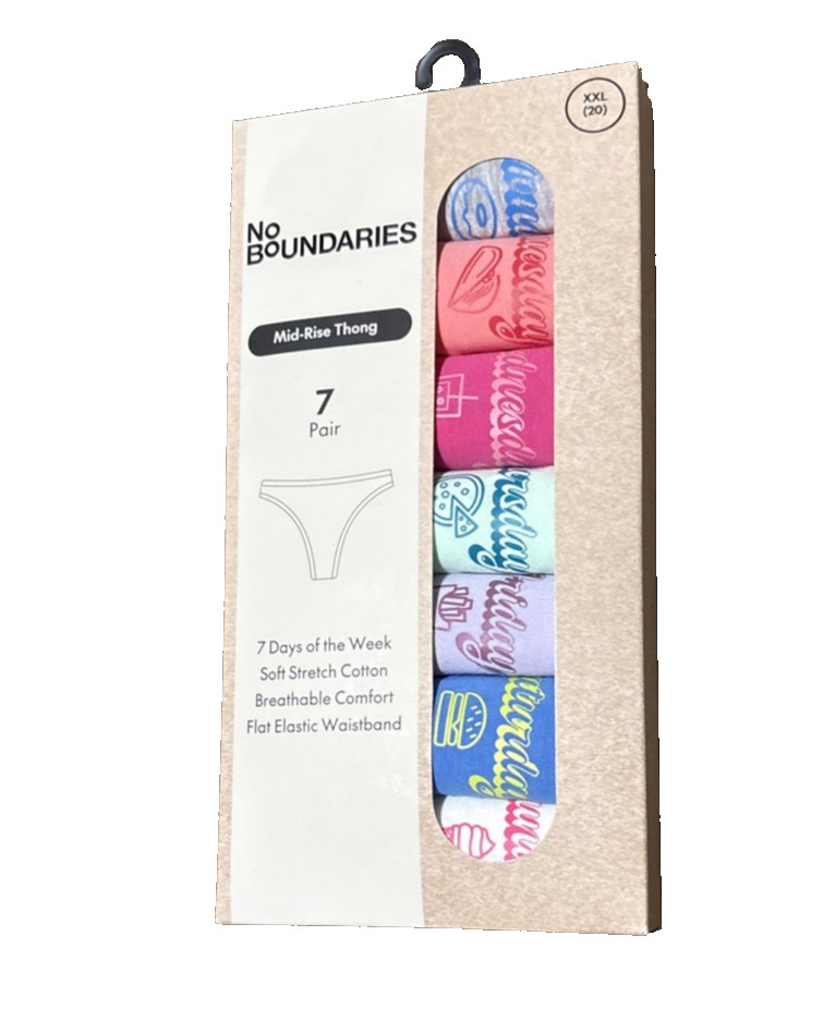 7-Pair Women’s Thong Underwear Panties Cotton Days Week ~ 2XL~No Boundaries ~