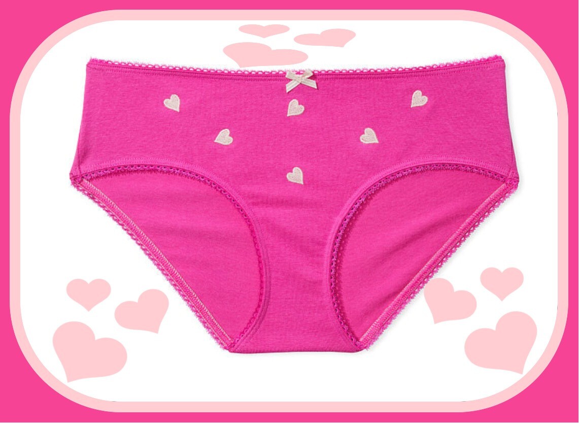 L So Hot Pink Heart Cotton Stretch Waist Victorias Secret Hiphugger Brief Panty