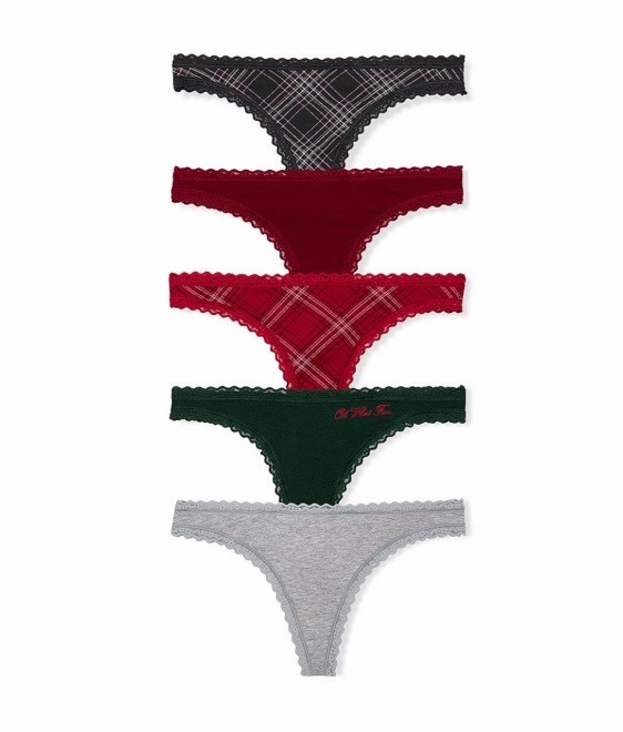 5 Pack Victoria’s Secret sz M Cotton Lace-Trim Thong Panties Bundle Lot Set