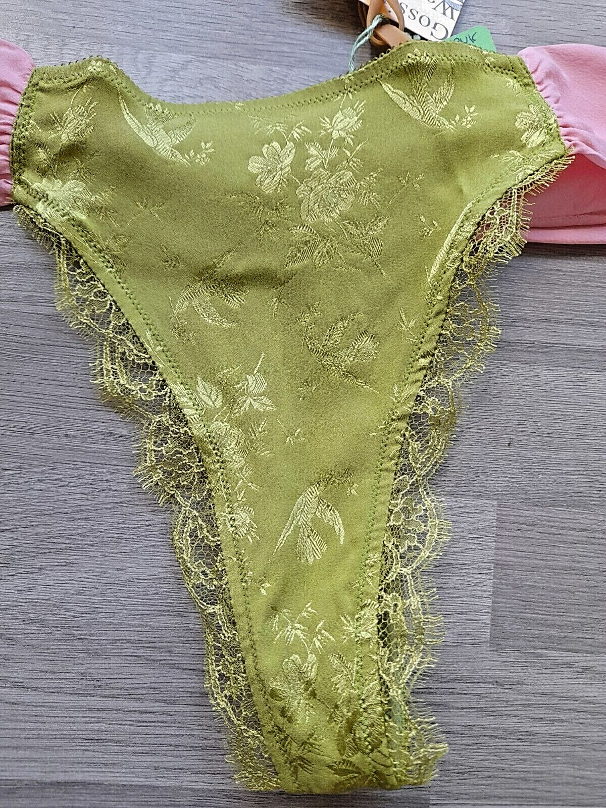 John Galliano BIJOUX Green/Pink Silk/Lace High Leg Chiffon Banded Thong