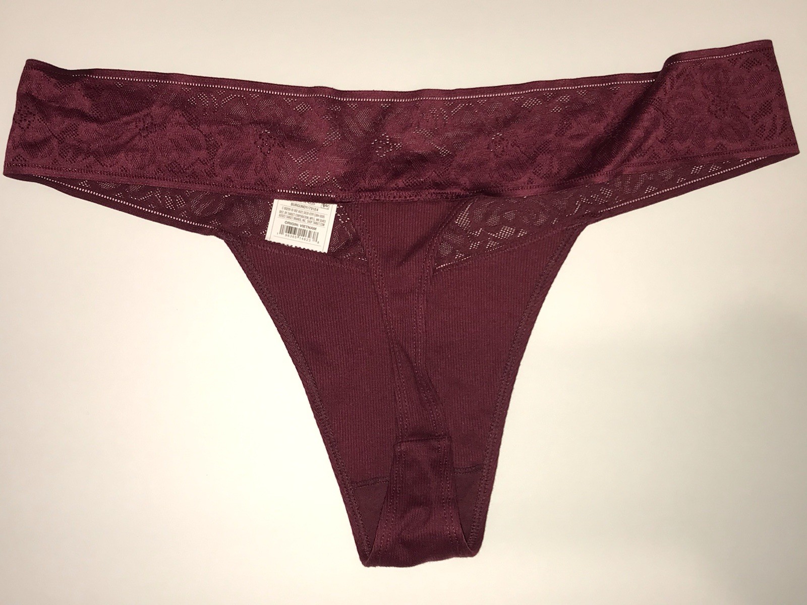 Set of 6 AUDEN Cotton Blend Ribbed Thongs XL 16, Burgundy Wine Lace