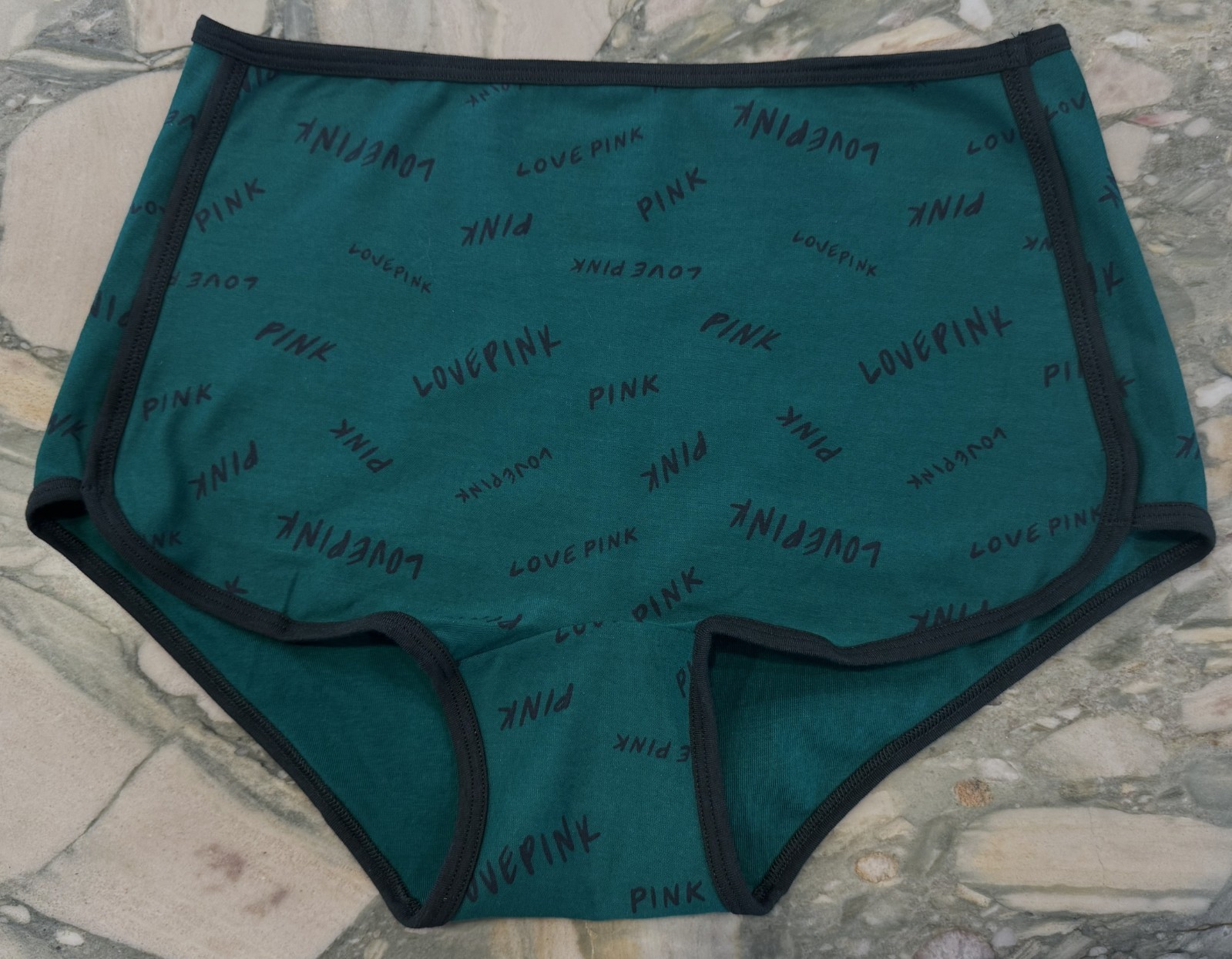 NEW Victoria Secret PINK Cotton Trim Boyshort – Garnet Green Logo – XXL