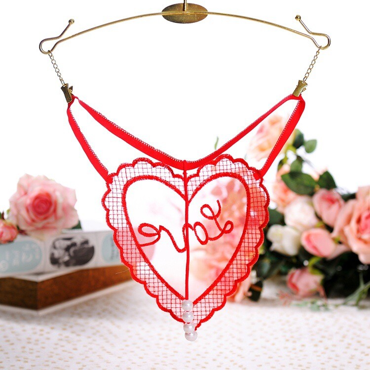 G String Pearl Crotch Heart Love Lace