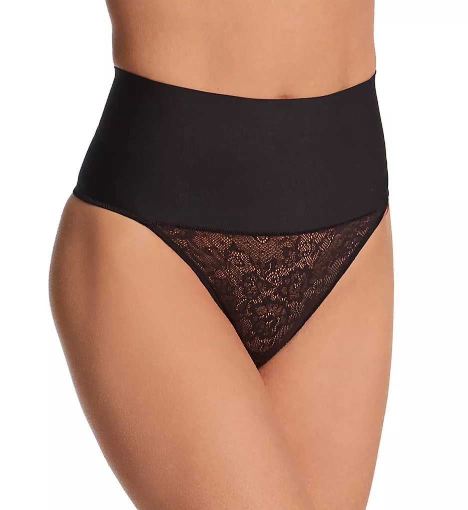 Maidenform Shaping Thong Panty Cool Comfort Black Lace Underwear Size 2XL NWT