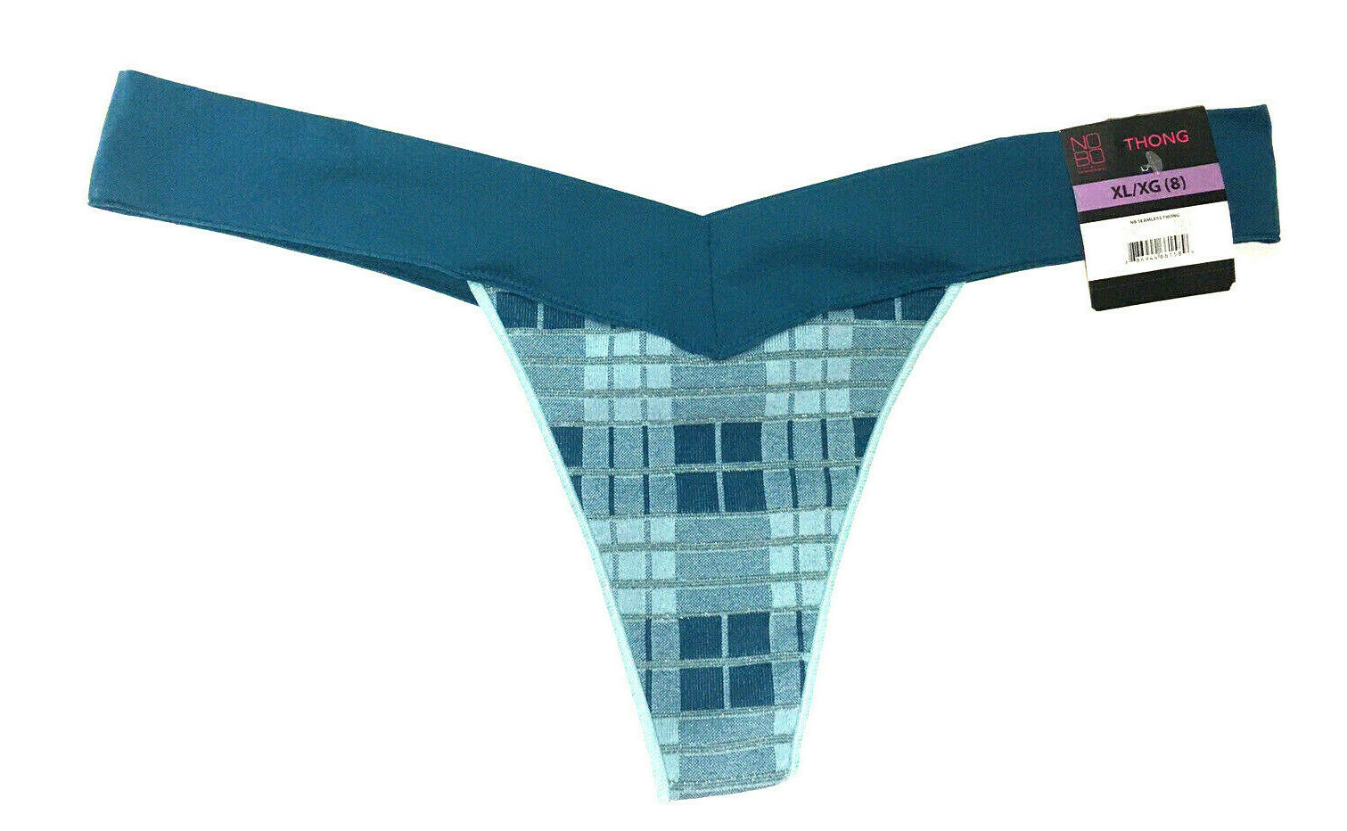 NO BOUNDARIES Seamless Thong Blue Plaid Soft Gold Thread Women’s Size XL/XG (8)