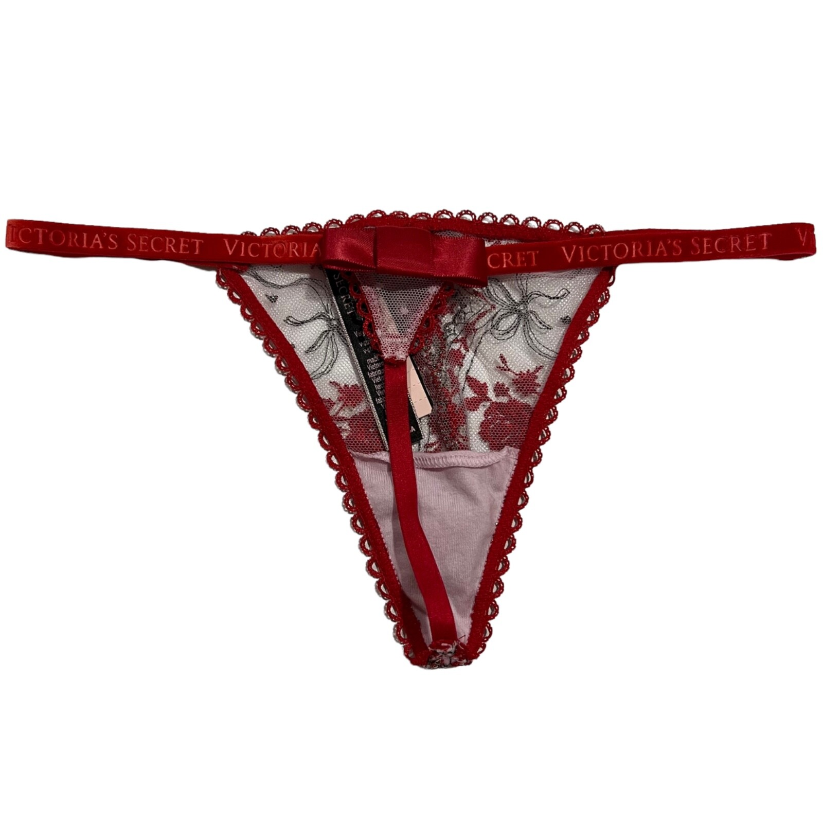 NWT VICTORIA’S SECRET Very Sexy V String Pantie Sz XS-M-L Red Floral Metallic