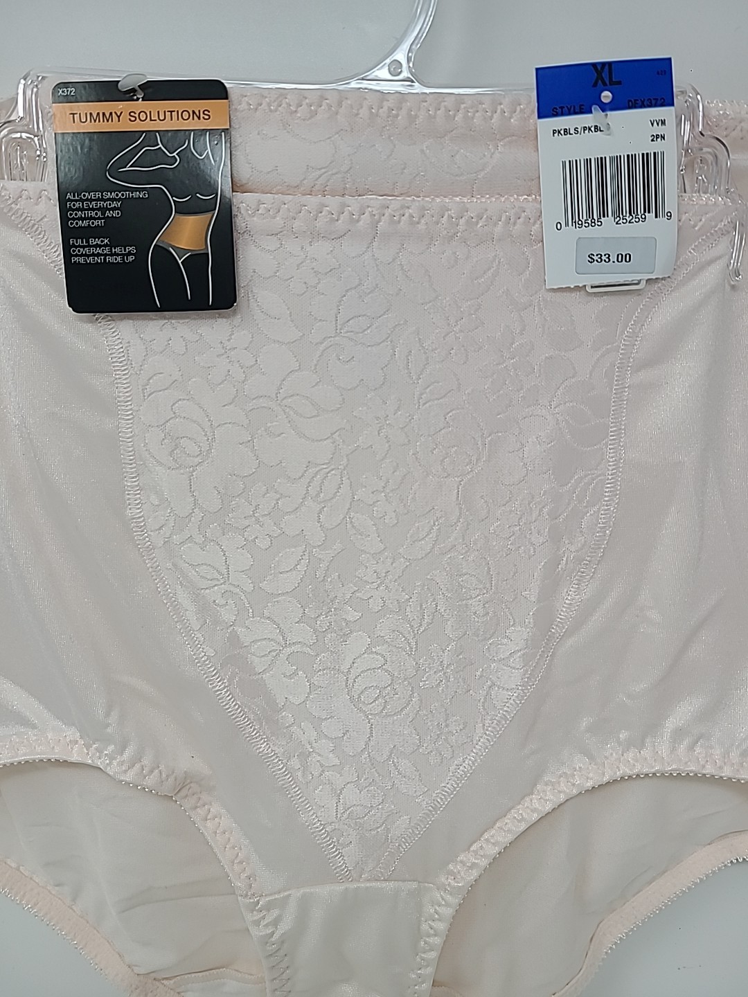 Bali X372 Tummy Solutions Lace Panel Shaping Brief Light PINK 2-Pack XL NEW