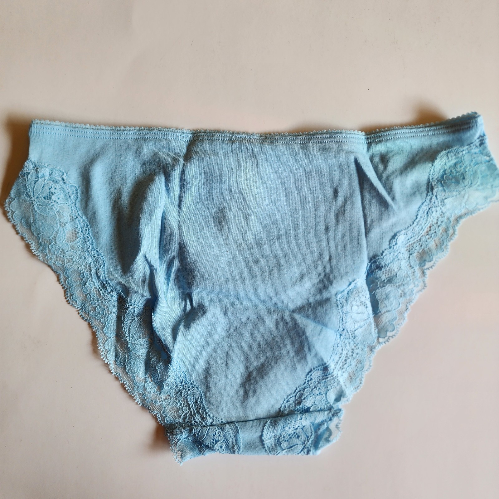 Victorias Secret 100% Cotton with Lace Trim Bikini Panty Breaker NWT Blue S