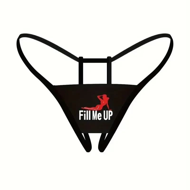 Open Crotch Thong Panties Mid Rise Letter Print Stretch Women’s Underwear