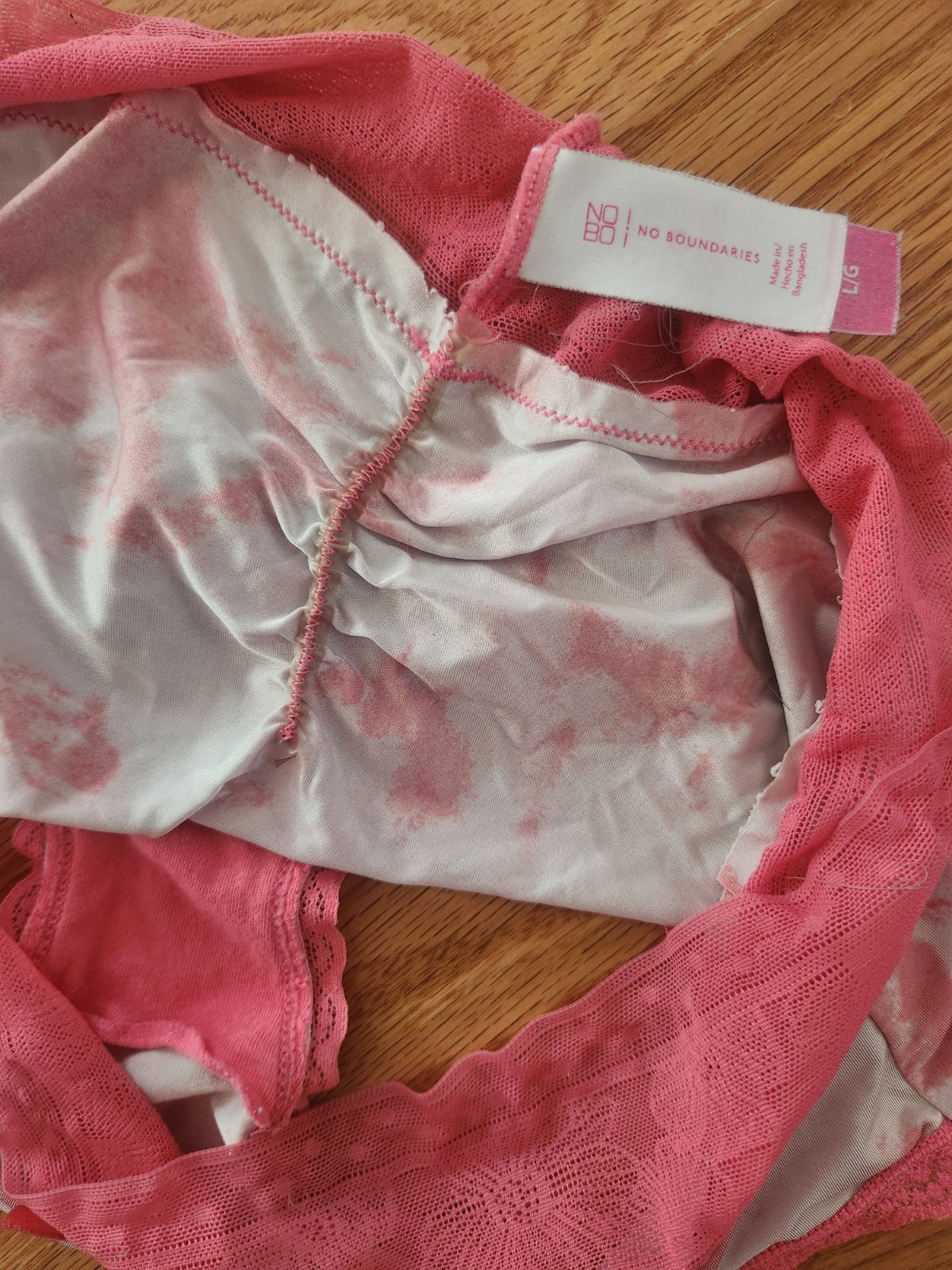 Vtg No Boundaries Multicolored Brief Panty Size L Lace Waistband Scrunched Butt