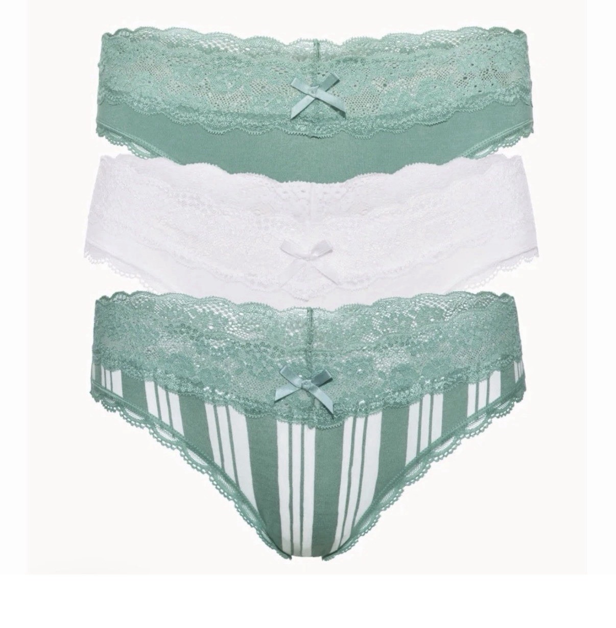 Honeydew Thong Panties 3 Pack Jade Mist Cream Stripe Medium / Large
