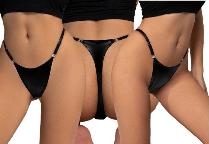 Wet Look Thong Sexy PVC Rhinestone Buckles Knickers Size 10 12 14 16 18 20 L XL
