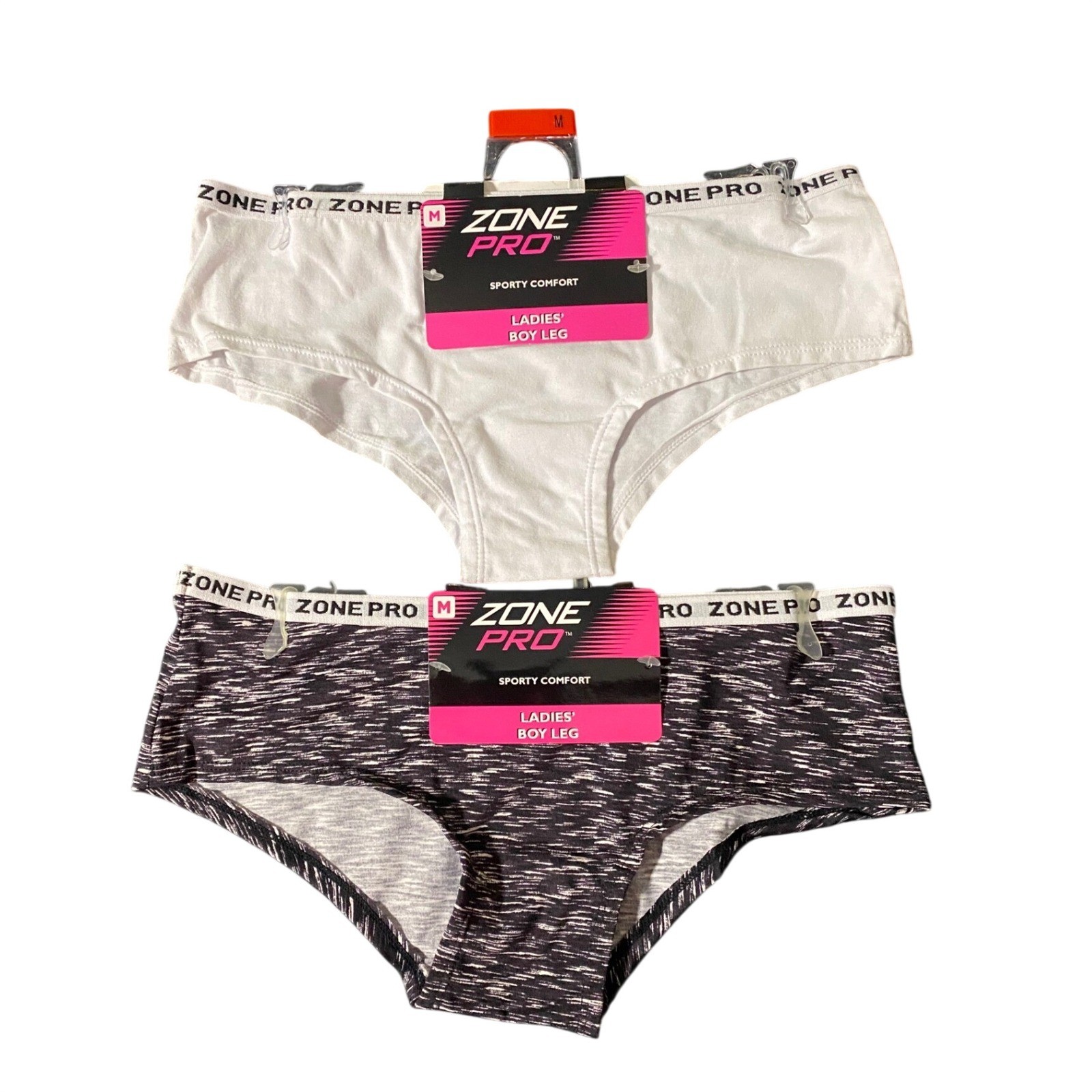 Zone Pro Womens Sporty Comfort Boy Leg Panties 2Pk White Space Dye Size Medium