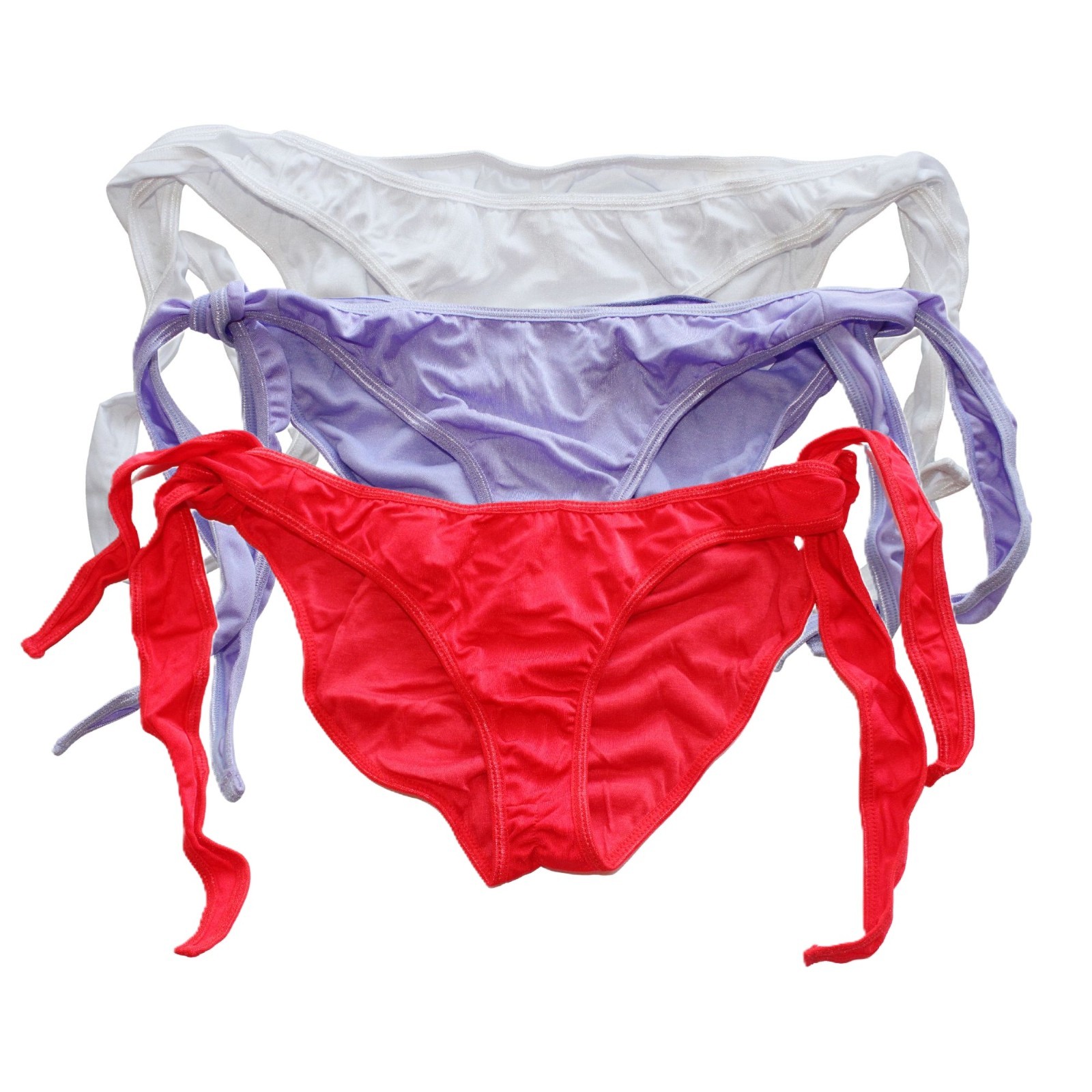 Flirtzy Tie Side Bikini Bottom Fully Lined with Cheeky Ruched Back, Pack Of 3