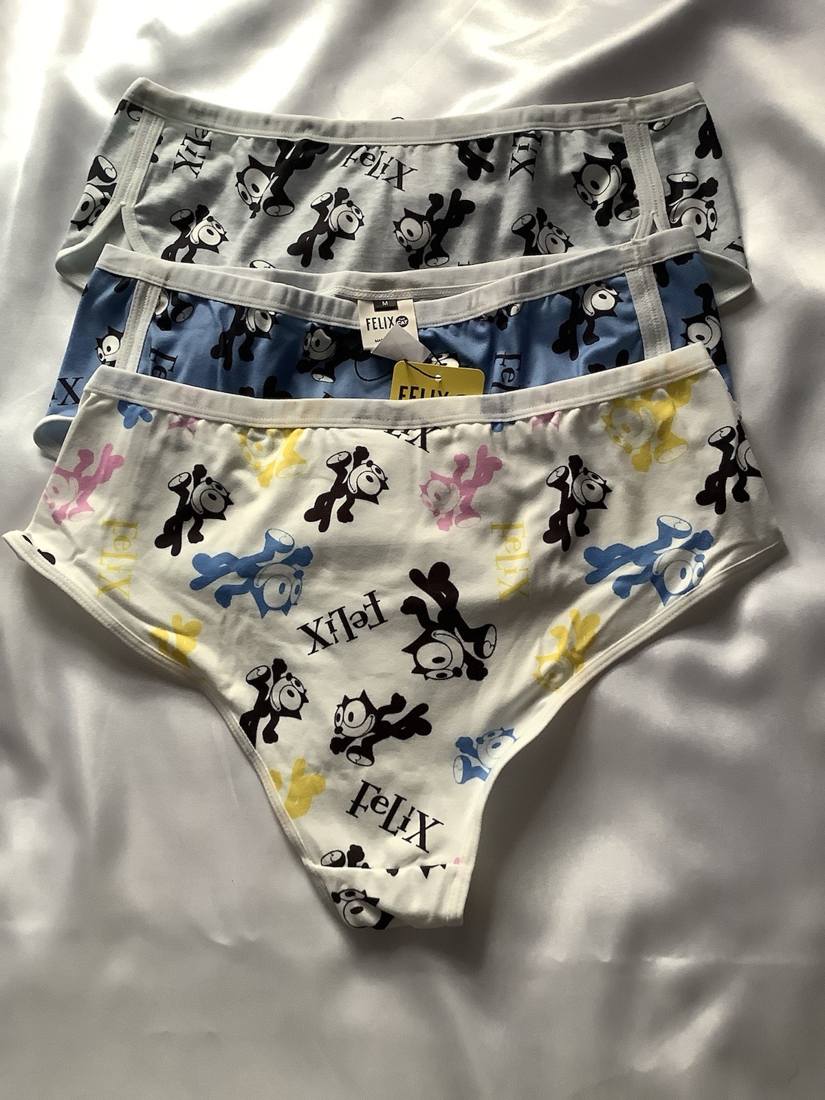 Women’s Teen Felix the Cat Blue Gray Bikini Kawaii Panties Cartoon 3pk Medium