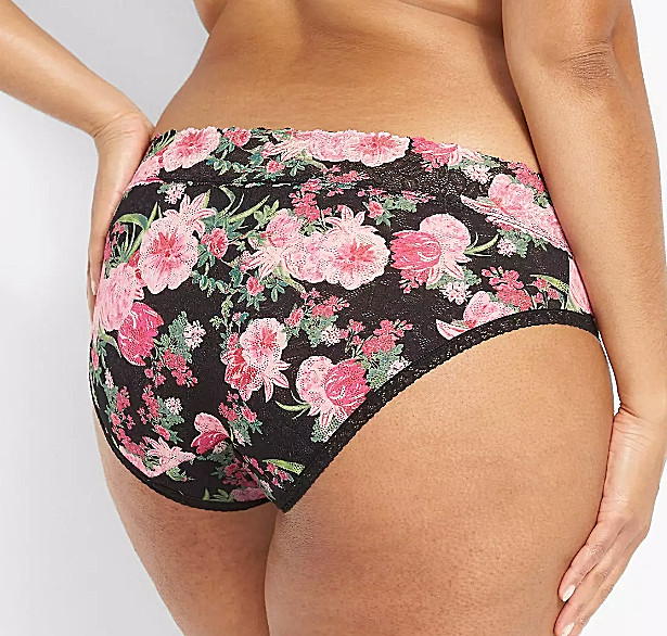 Lane Bryant Cacique Plus 22/24 Stretch Lace Panty Hipster Black Floral*