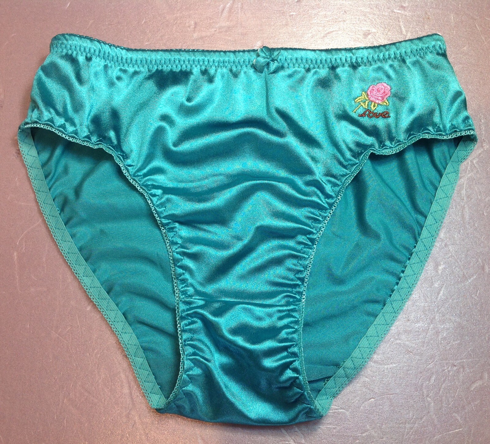 Women Panties Bikinis GRACE SZ S.BlueGreen Soft Satin SilkyW/Decoration Elastic