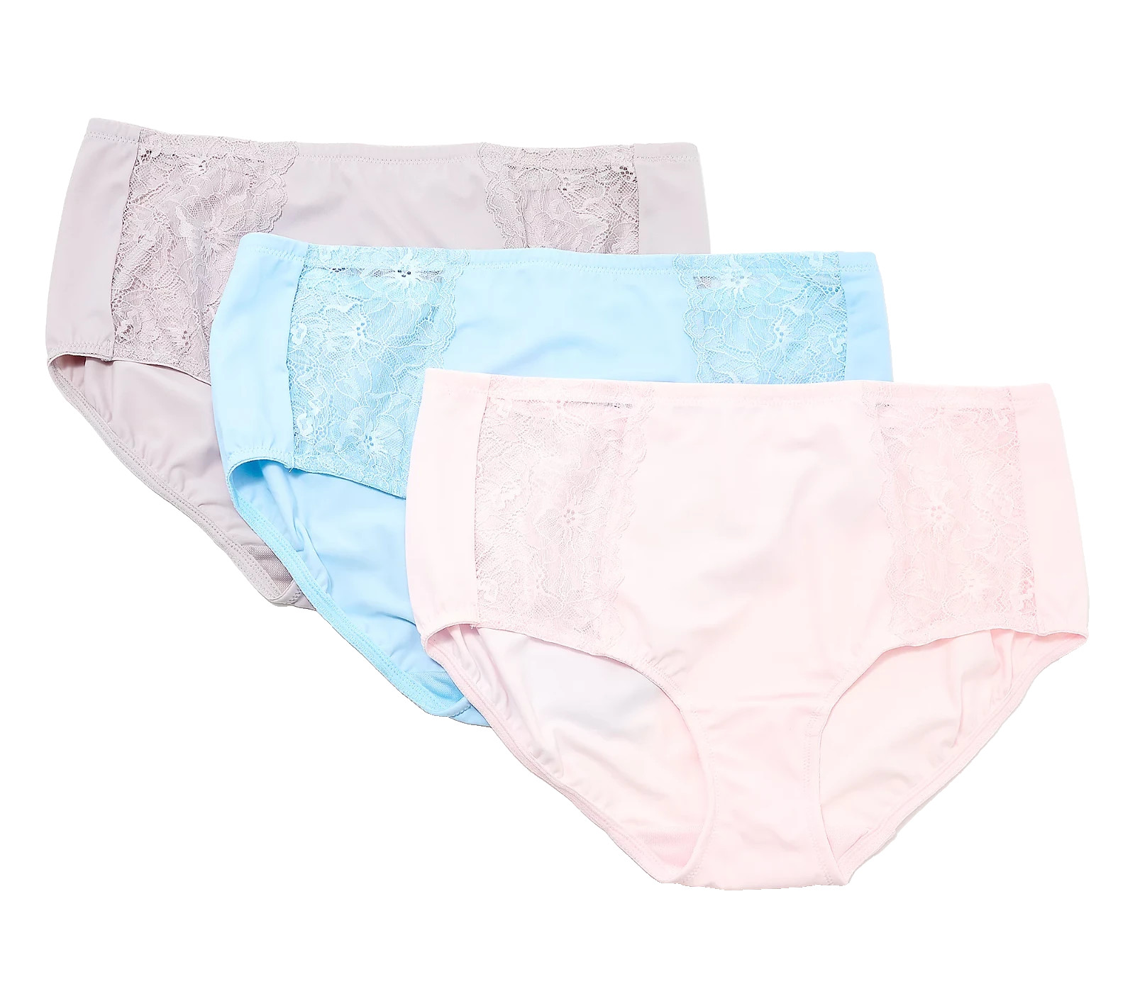 Breezies~Set 3~Soft Support Lace Briefs~3X~Pastel~A678631 11554