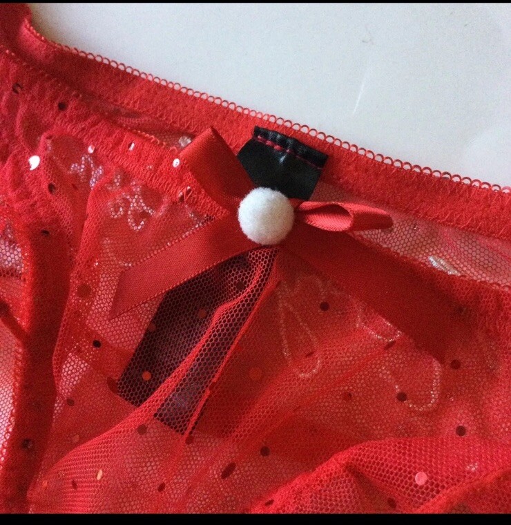 ANN SUMMERS MERRY KISSMAS RED SPARKLE PANTY SIZE MEDIUM NWOT
