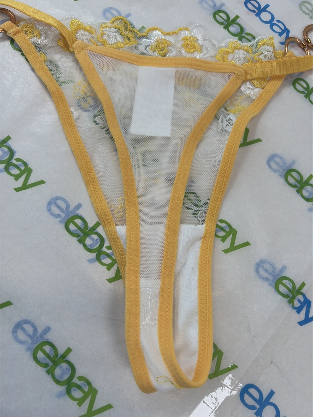 Shein Womens Thong Floral Detail Yellow Size Large