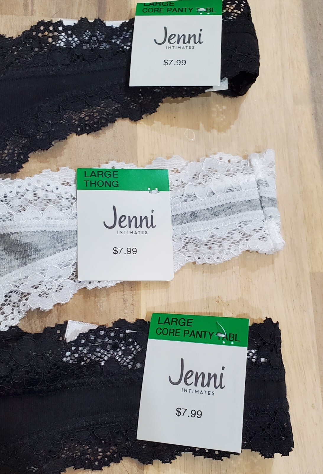 4 Pair Jenni by Jennifer Moore Size Large 95% Cotton Thong Panties Black/Grey
