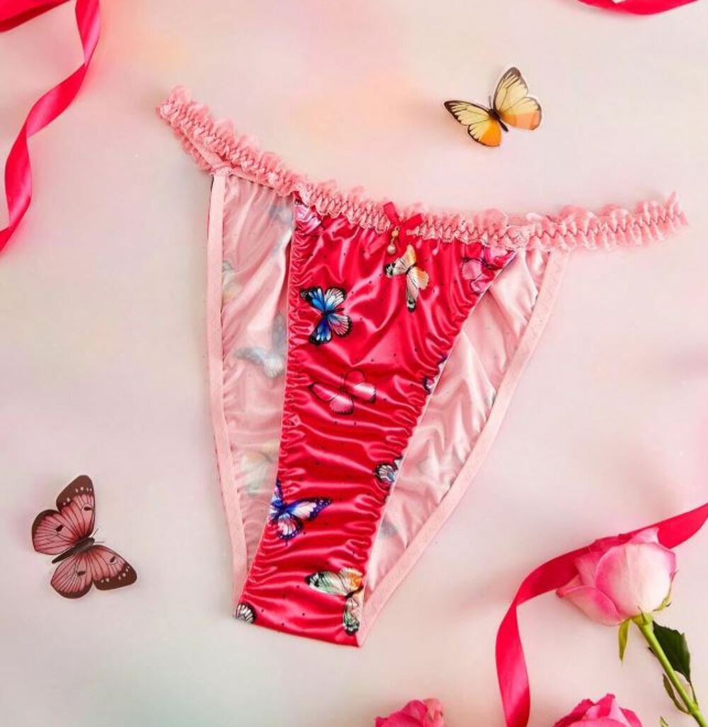 🦋Satin Butterfly Frilly Bikini Briefs Panties silky Knickers 🦋 size 4XL 24