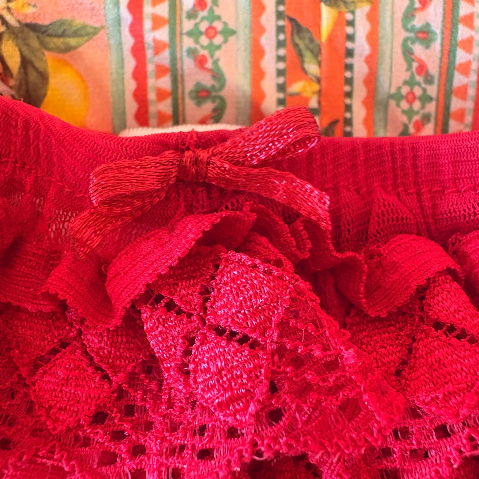 Honeydew Rumba Hipster Ruffle Mesh Panty S Red Burlesque Vintage Inspired NWOT