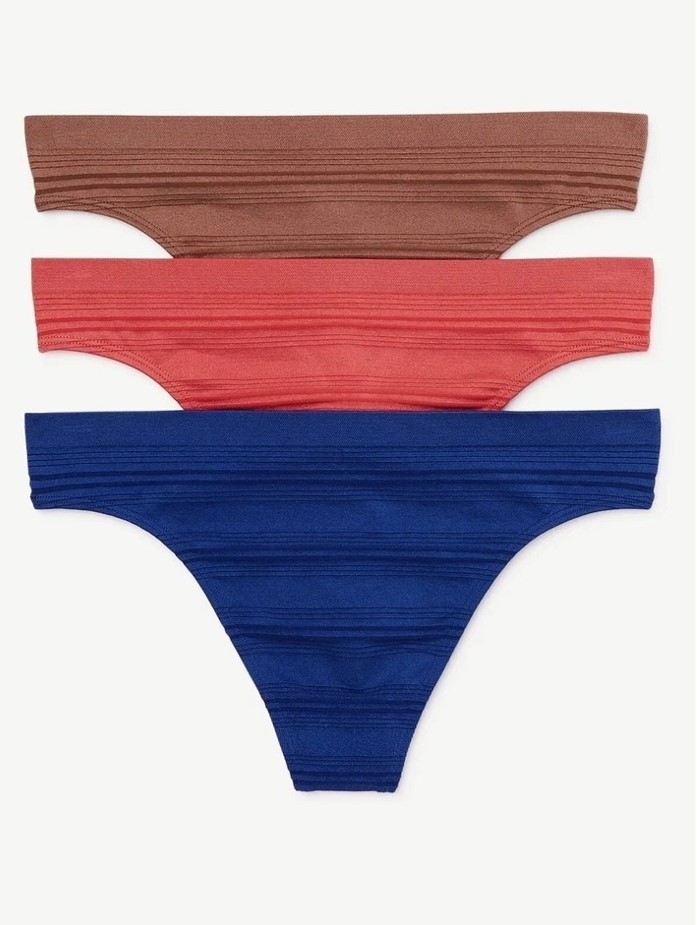 Women’s Joyspun Seamless Sheer Stripe Thong Panties, 3-Pack