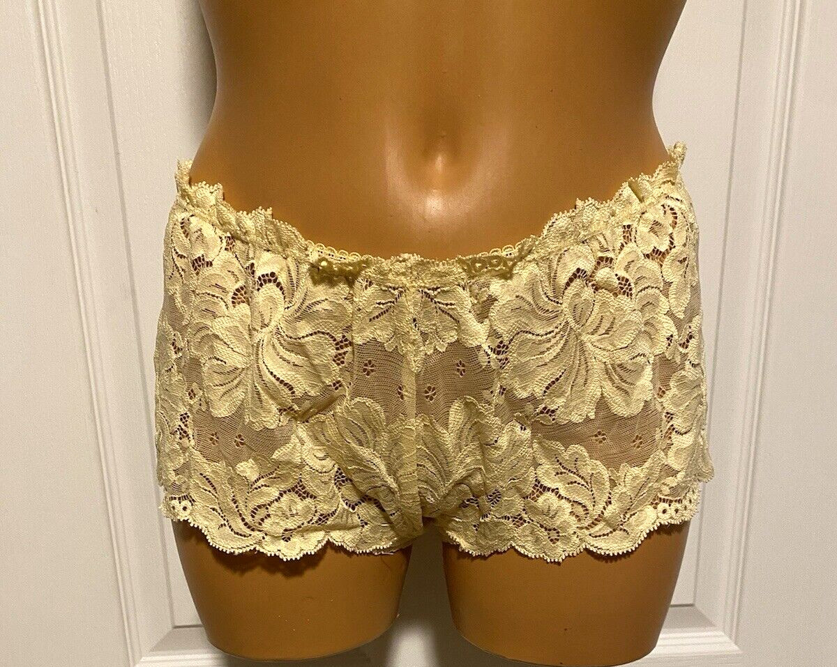 VTG Y2K DELICATES YELLOW STRETCHY LACE HIP HUGGER PANTIES SZ L