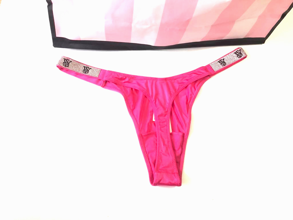 Victoria’s Secret Bombshell Shine Strap VS Logo Thong Panty Hot Pink NWT