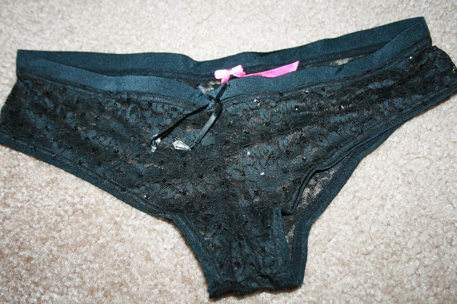 Victoria’s Secret Sexy Little Things Panties Black Sequins Lace Small Hiphugger