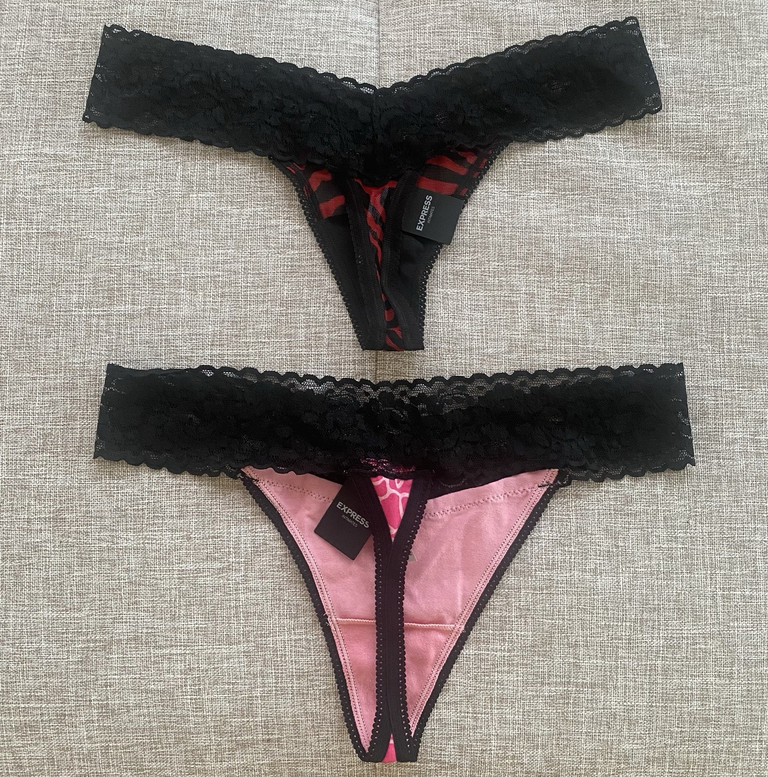 NWT! Express Intimates Lace Thongs, Size Small, 2 pairs