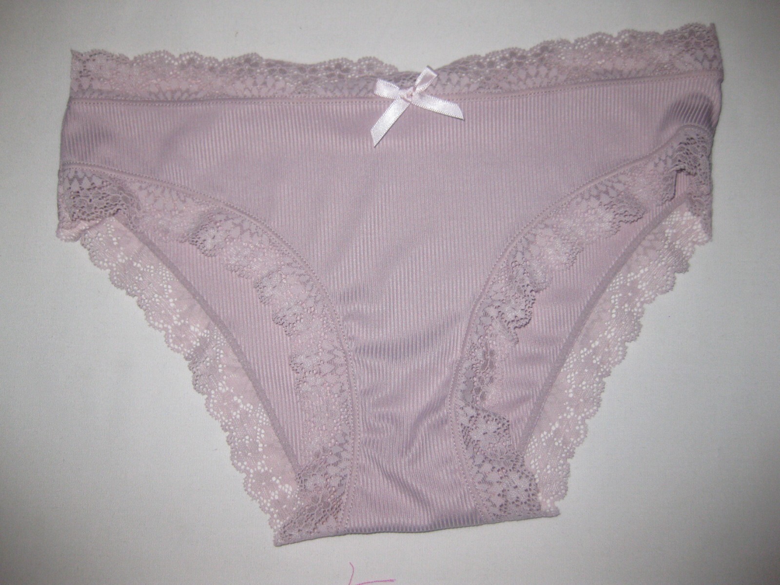 Shein ribbed lace trim w/bow cheeky panties S beige nip 80s aesthetic kawaii