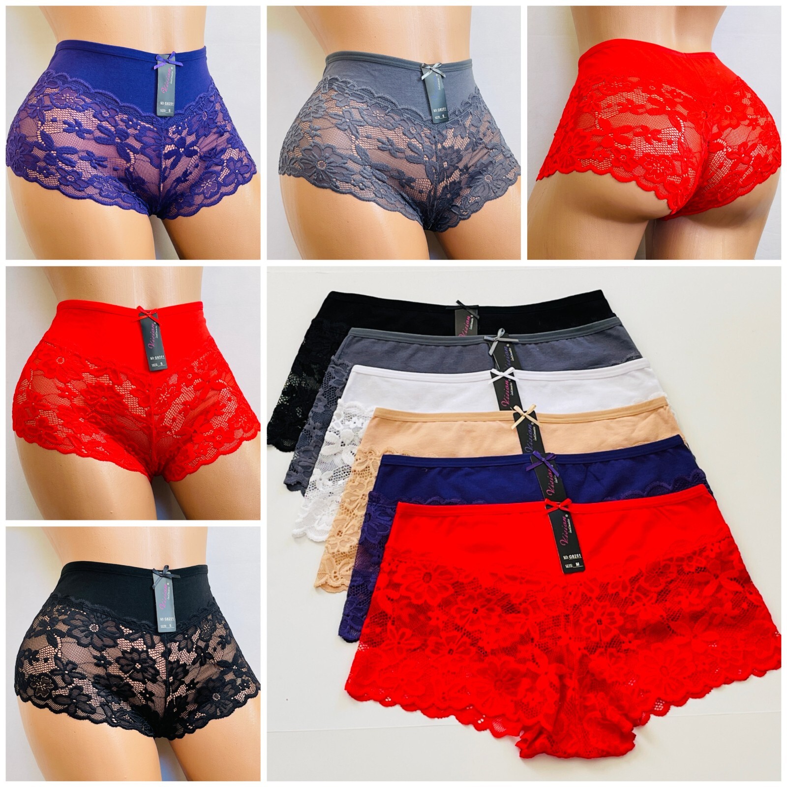 Women’s Lace Boyshorts lot 3/6/12 Bikini Panties Boy Short Cheeky Underwear S-4X